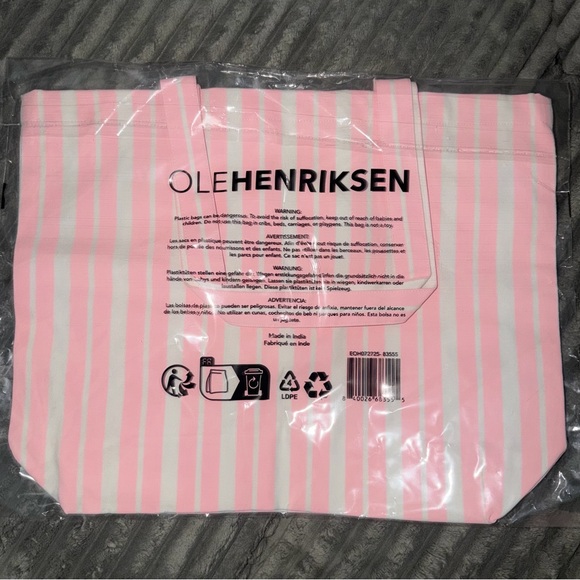 Large Ole Henriksen Pink Striped Tote Bag - Picture 2 of 5